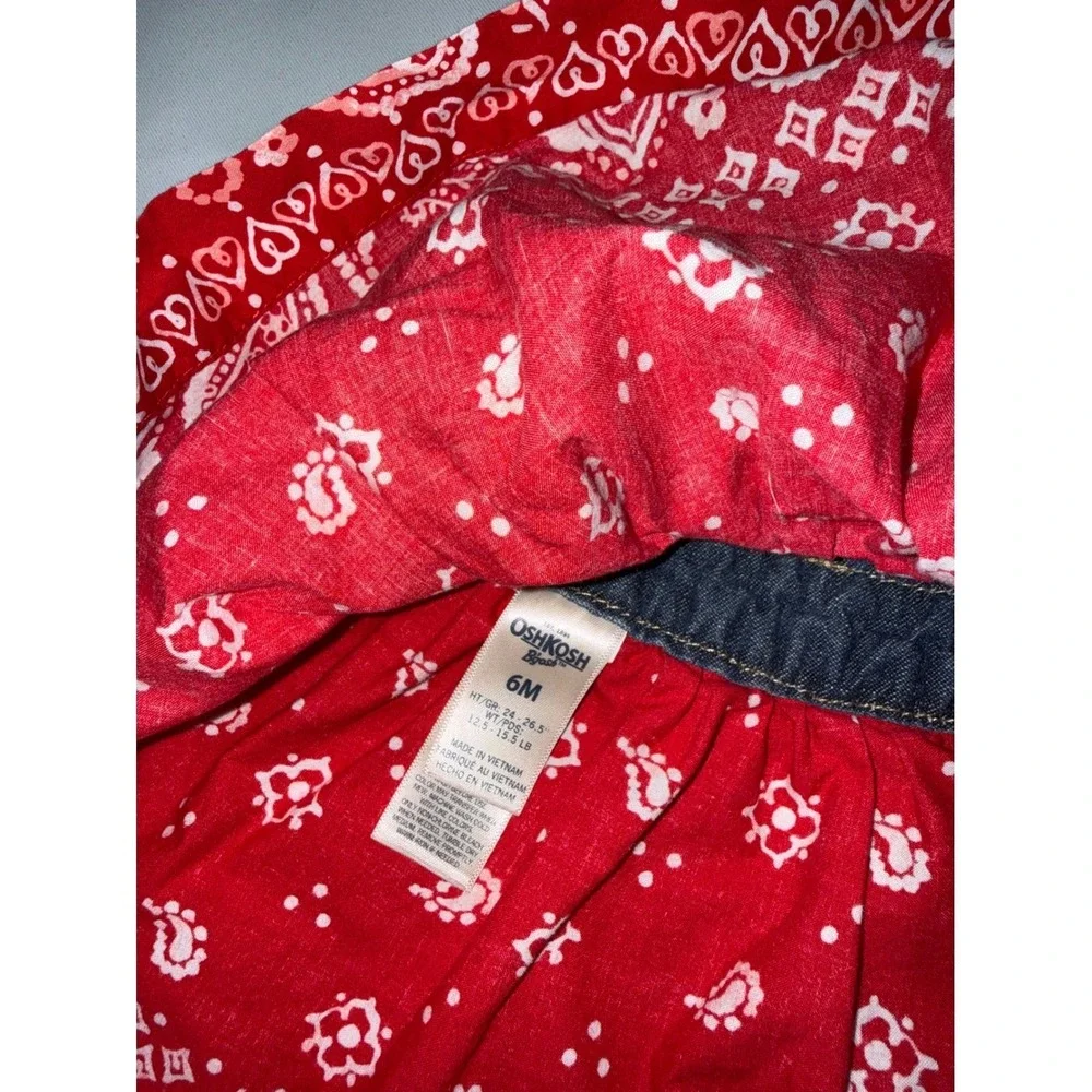 OshKosh B'gosh Baby Girl Denim Red Bandana Paisley Overall Dress 6M Vestbak